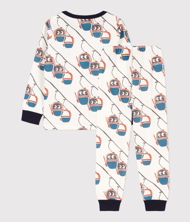 Pigiama bambino unisex in tessuto felpato motivo funivia bianco/multicolore