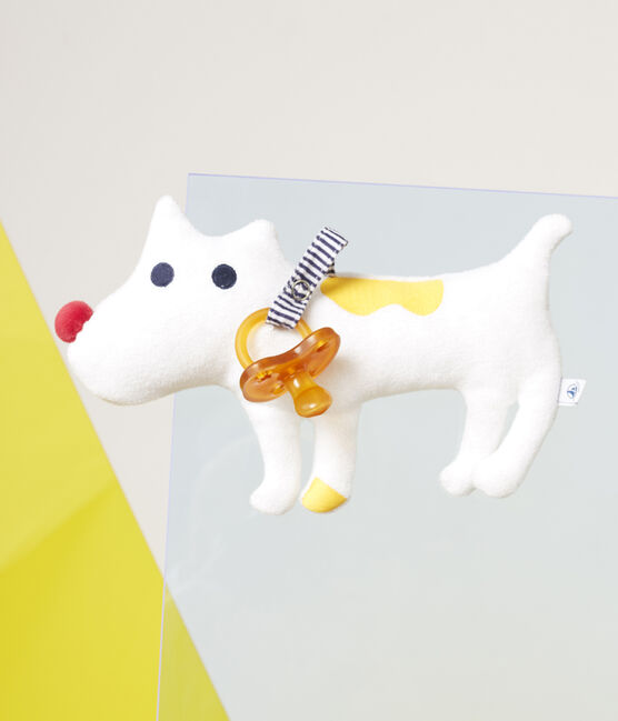 Doudou porta ciuccio bebé maschio in spugna bouclette bianco MARSHMALLOW