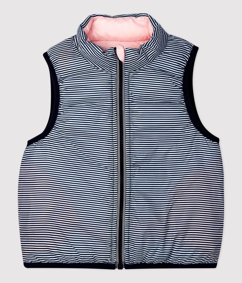 Piumino per  beb&egrave; senza maniche reversibile in poliestere riciclato rosa