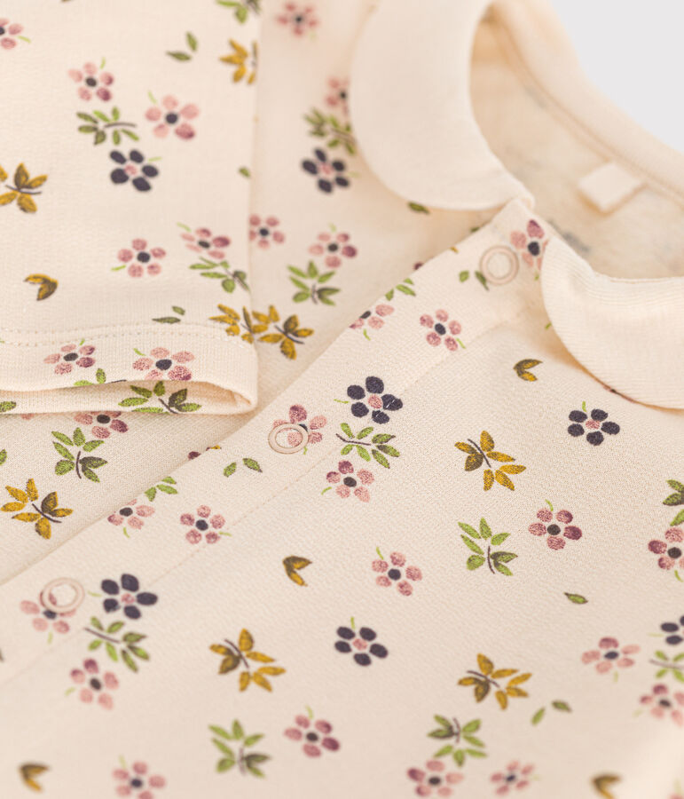 Tutina lunga beb&egrave; in tessuto felpato ecru/multicolore