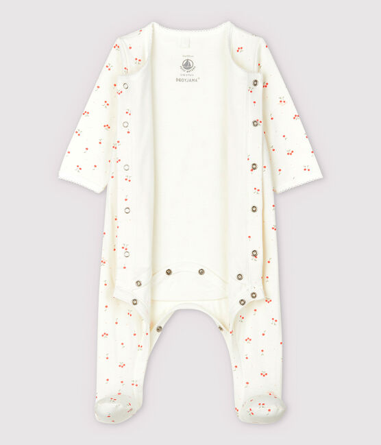 Body-pigiama ciliegie bebè in tubique in cotone biologico bianco MARSHMALLOW/bianco MULTICO