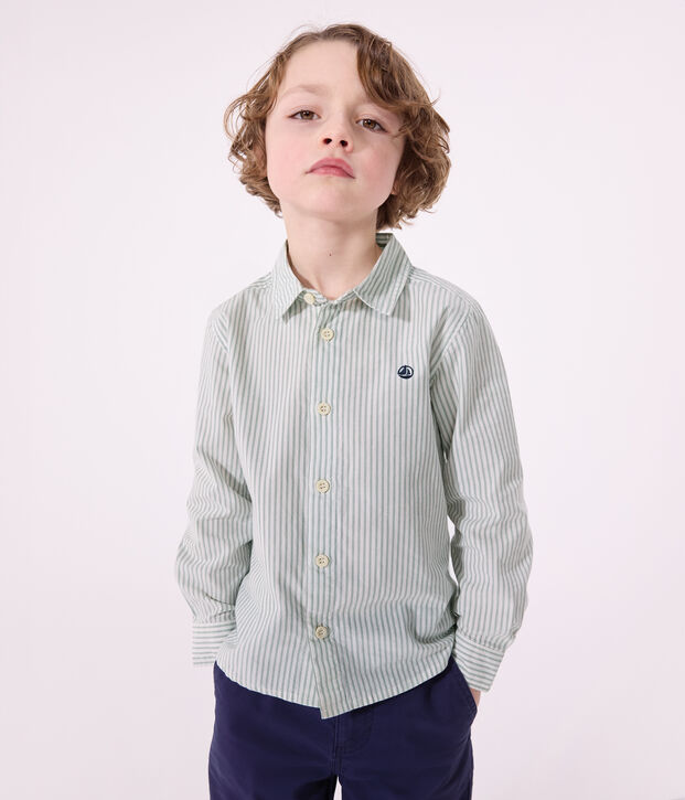 Camicia a maniche lunghe in cotone a righe bambino verde/bianco