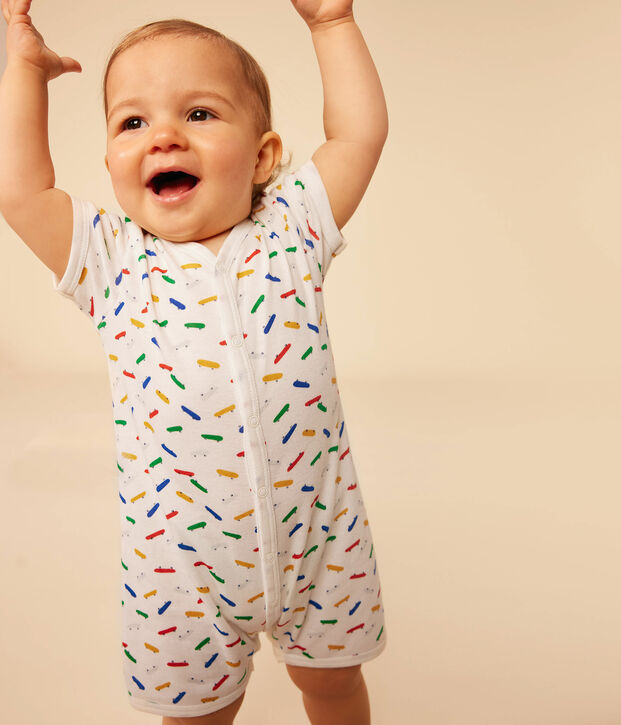 Confezione di 2 tute corte in cotone beb&egrave; multicolore