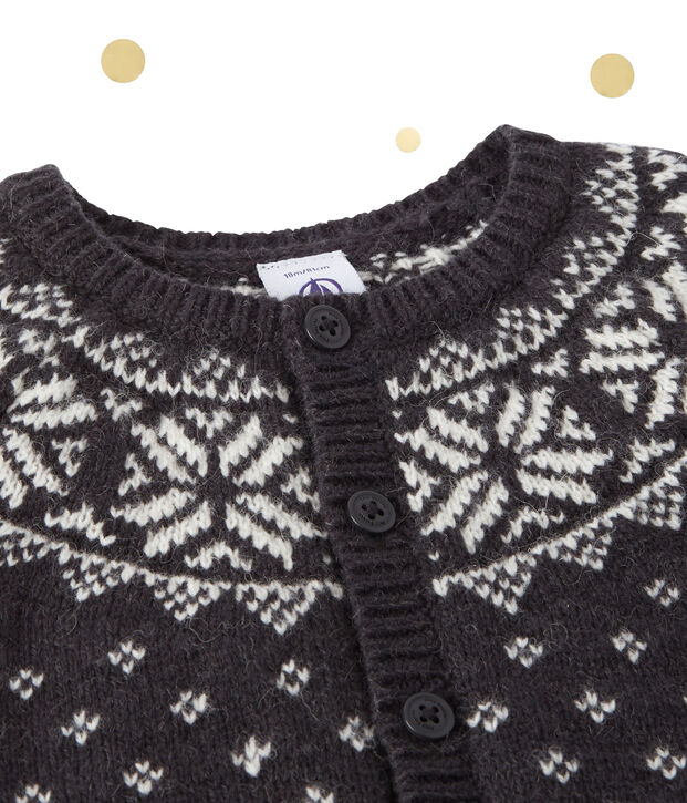 Cardigan jacquard per beb&eacute; in misto lana grigio/multicolore