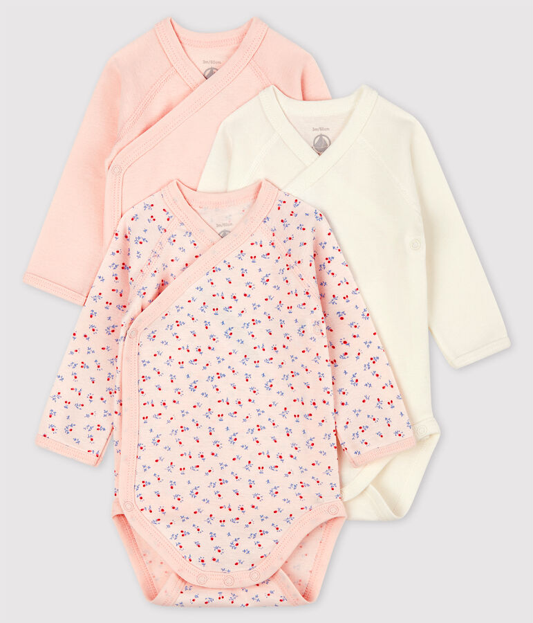 Confezione da 3 body incrociati manica lunga beb&egrave; in cotone biologico multicolore