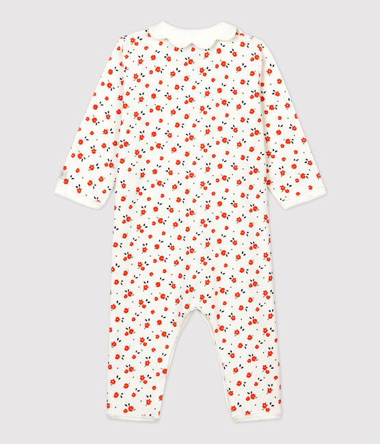 Tutina pigiama senza piedi con colletto bebé in cotone biologico bianco MARSHMALLOW/bianco MULTICO