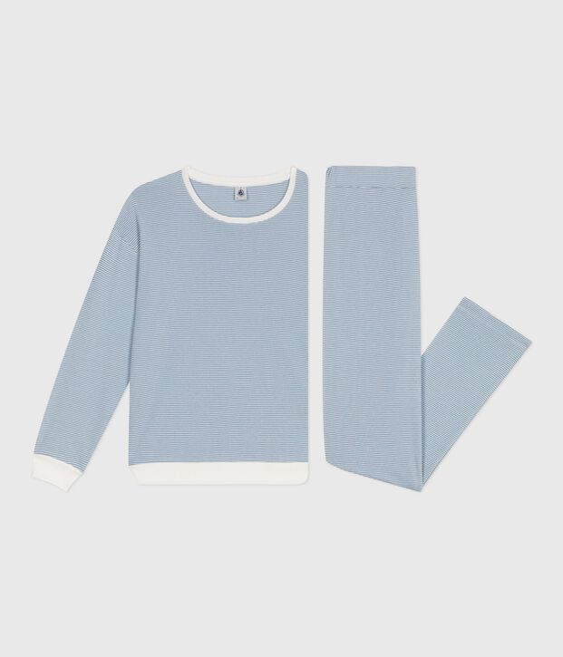 Pigiama in cotone a righe donna blu/bianco