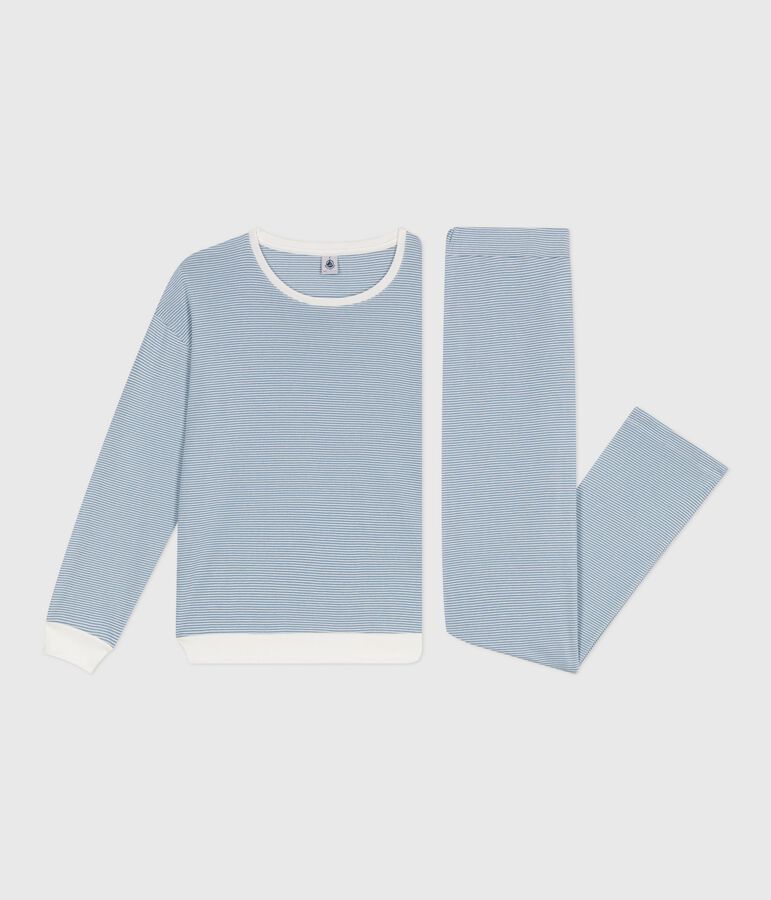 Pigiama in cotone a righe donna blu/bianco