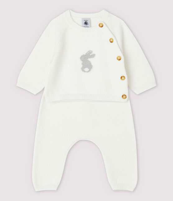 Completo 2 pezzi bianco bebè in tricot di cotone biologico bianco MARSHMALLOW