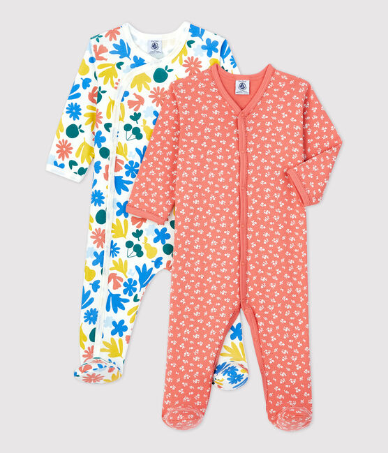 Confezione da 2 tutine pigiama a fiori bebè in cotone variante 1