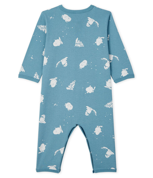 Tutina pigiama senza piedi fantasia yeti beb&egrave; in cotone blu/bianco