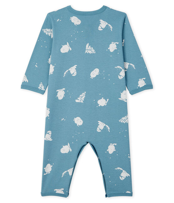 Tutina pigiama senza piedi fantasia yeti bebè in cotone blu BRUME/ MARSHMALLOW