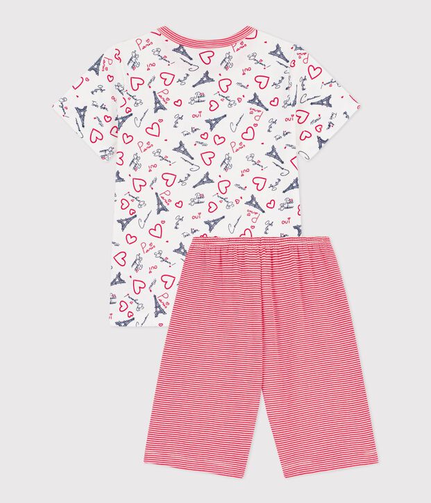 Pigiama con shorts lunghi in cotone con stampa Parigi bambino bianco/multicolore