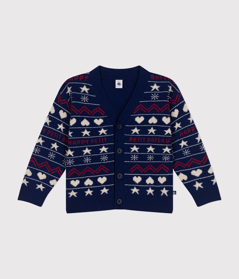 Cardigan in misto lana e cotone lavorato jacquard bambino blu/multicolore