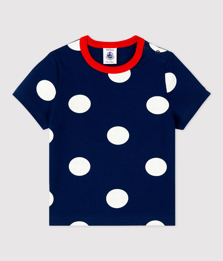 T-shirt beb&egrave; a maniche corte in jersey a pois blu MEDIEVAL/bianco MARSHMALLOW