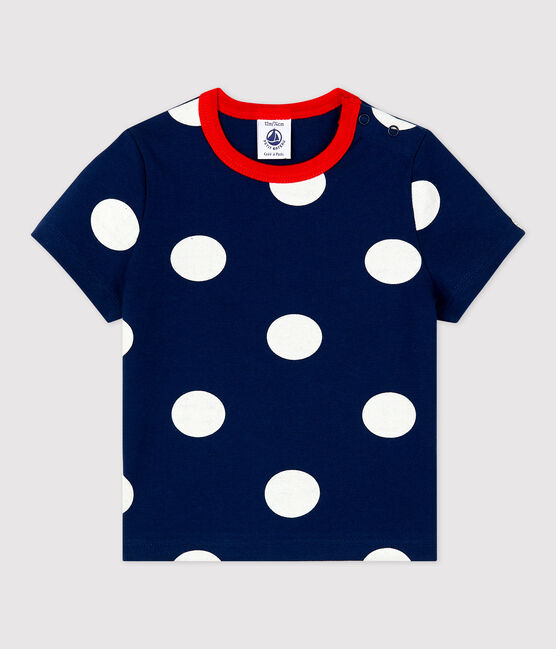 T-shirt bebè a maniche corte in jersey a pois blu MEDIEVAL/bianco MARSHMALLOW