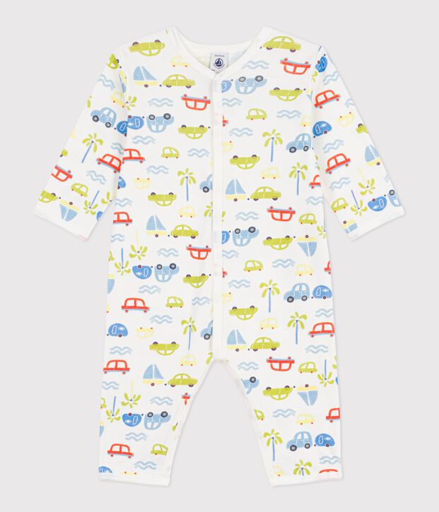Pigiama senza piedini in cotone con automobili stampate neonato bianco/multicolore