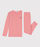 Pigiama a righe ragazzo in cotone arancione OURSIN/bianco MARSHMALLOW