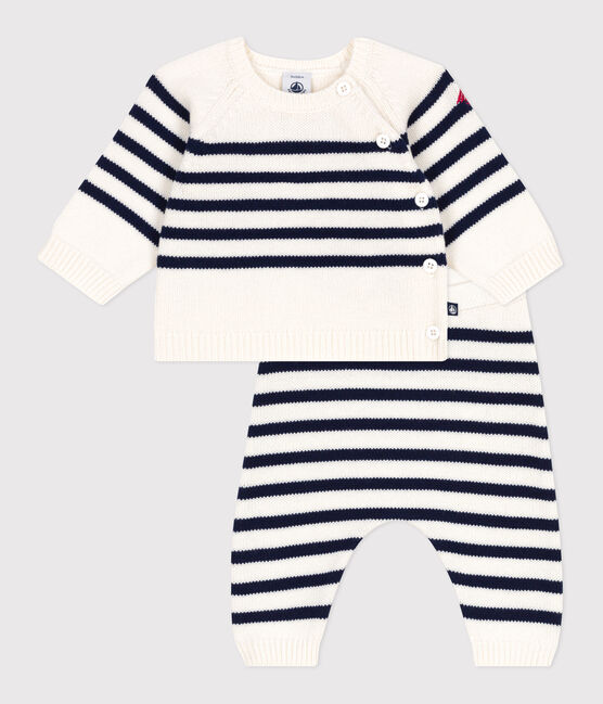 Completo 2 pezzi in maglia a righe marinière neonato blu MARSHMALLOW/ SOIR