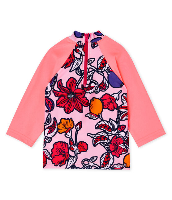 T-shirt anti-UV UPF 50+ ecoresponsabile bimba rosa MERVEILLE/bianco MULTICO