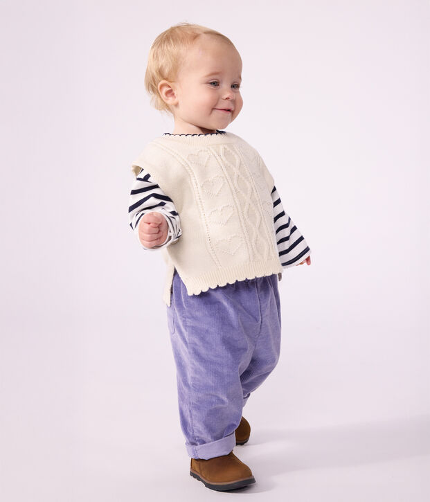 Pullover senza maniche in maglia di misto lana e cotone neonato bianco