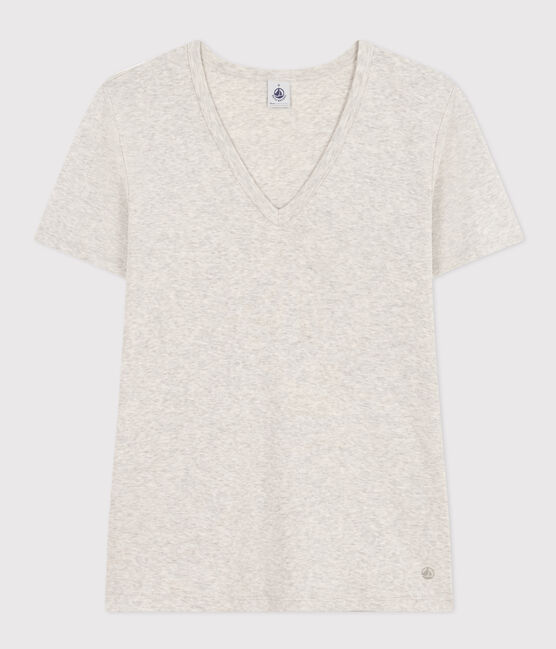 T-shirt L'Iconique scollo a V in cotone tinta unita donna grigio BELUGA CHINE
