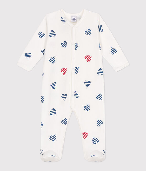 Pigiama in cotone a righe con cuori neonato bianco MARSHMALLOW/bianco MULTICO