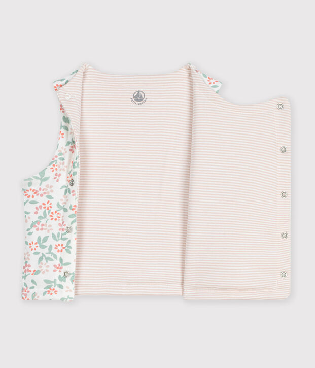 Cardigan senza maniche double face in cotone con stampa neonata bianco/rosa