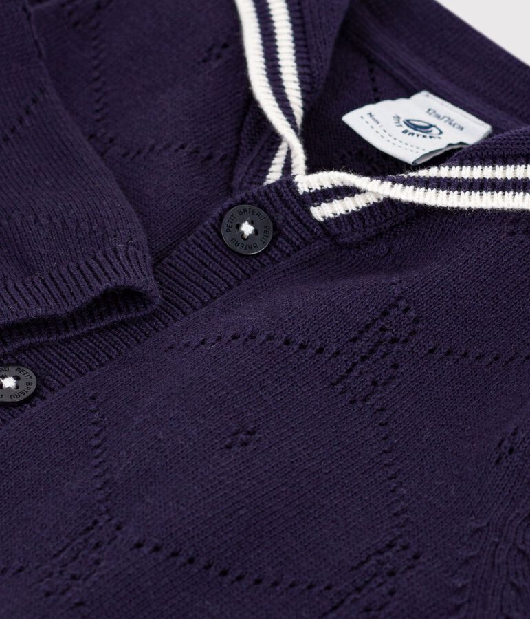 Cardigan con colletto alla marinara in cotone traforato neonato blu