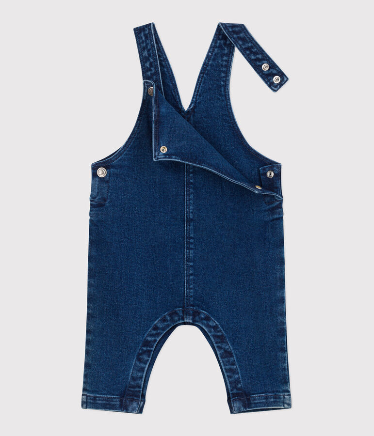 Salopette lunga in denim ed elastan neonato blu