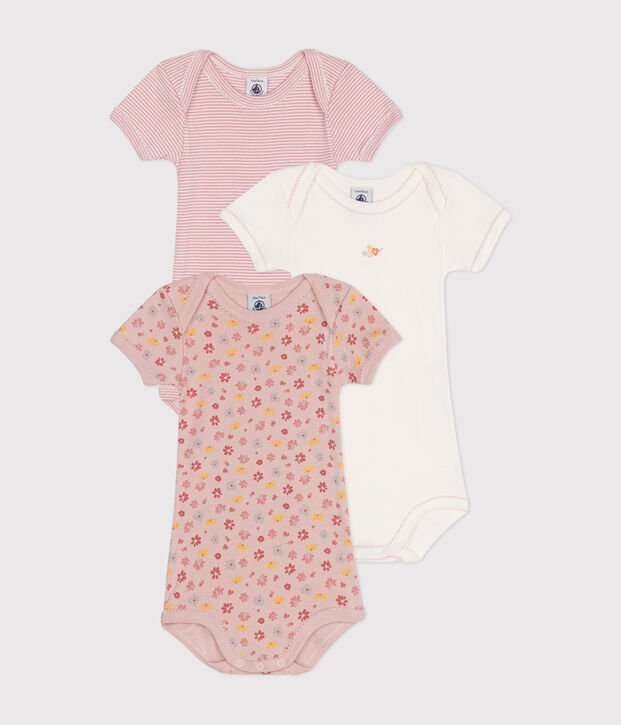 Confezione da 3 body beb&egrave; manica corta a fiori in cotone multicolore