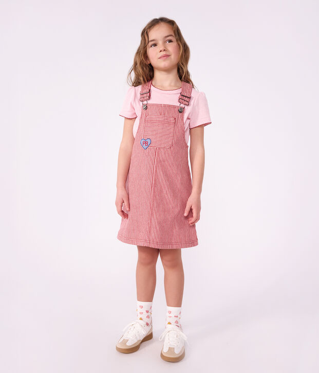 Abito salopette in cotone a righe bambina rosa/rosa