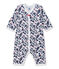 Tutina senza piedi bebè bambina in tubique stampata bianco ECUME/bianco MULTICO