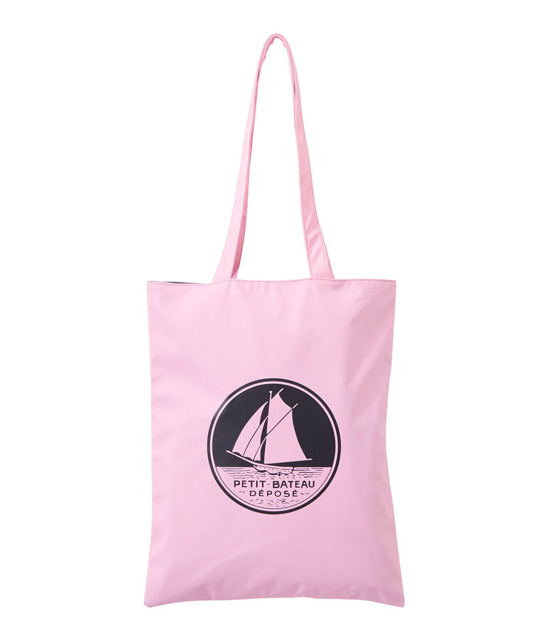 Borsa shopping per donna in tinta unita in materiale idrorepellente rosa