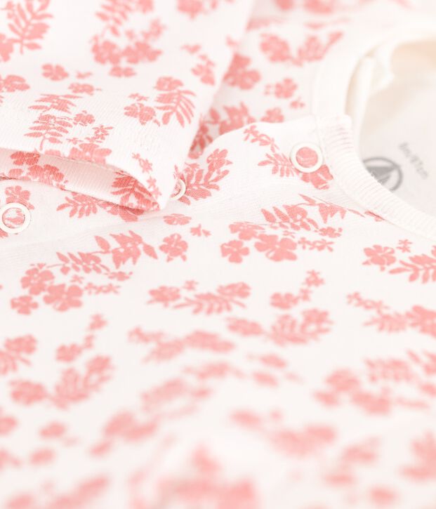 Completo 3 pezzi beb&egrave; istampa Hawa&iuml; n cotone biologico bianco/rosa