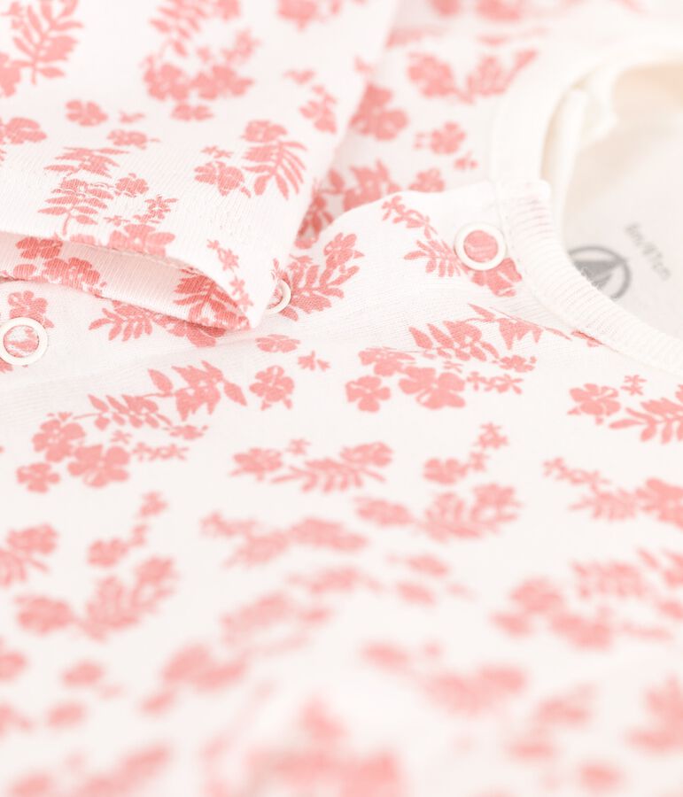 Completo 3 pezzi beb&egrave; istampa Hawa&iuml; n cotone biologico bianco/rosa