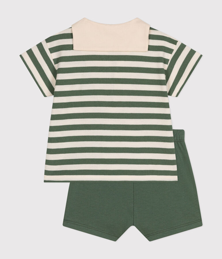 Set beb&egrave; t-shirt e pantaloncini in jersey verde/ecru
