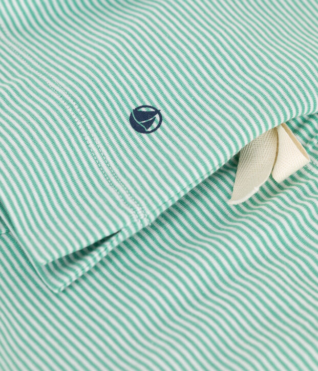 Pigiama in cotone a righe con gamba ampia donna verde/bianco