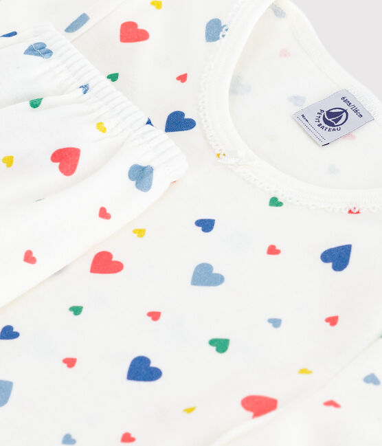Pigiama a maniche corte e gamba lunga in cotone con stampa bambina bianco MARSHMALLOW/bianco MULTICO