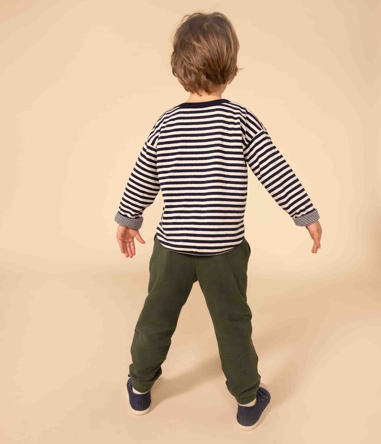 T-shirt maniche lunghe in tubique bambino blu/ecru