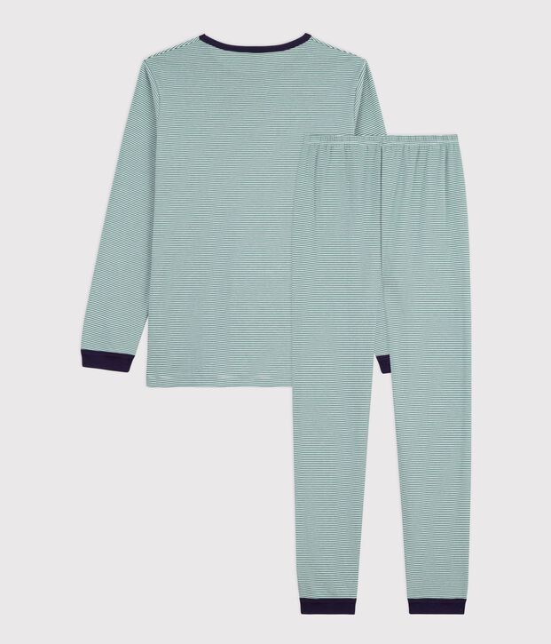 Pigiama in cotone a righe bambino verde/bianco
