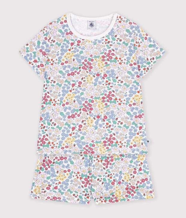 Pigiama corto in cotone a fiori bambina bianco/multicolore
