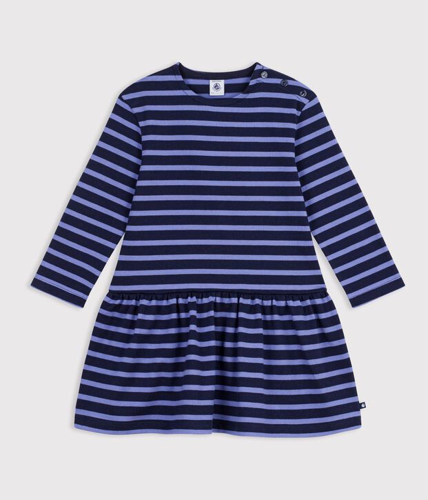 Abito a maniche lunghe in cotone a righe bambina blu/viola