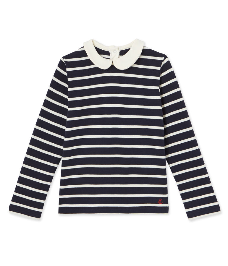 T-shirt fille manches longues ray&eacute; blu SMOKING/beige COQUILLE