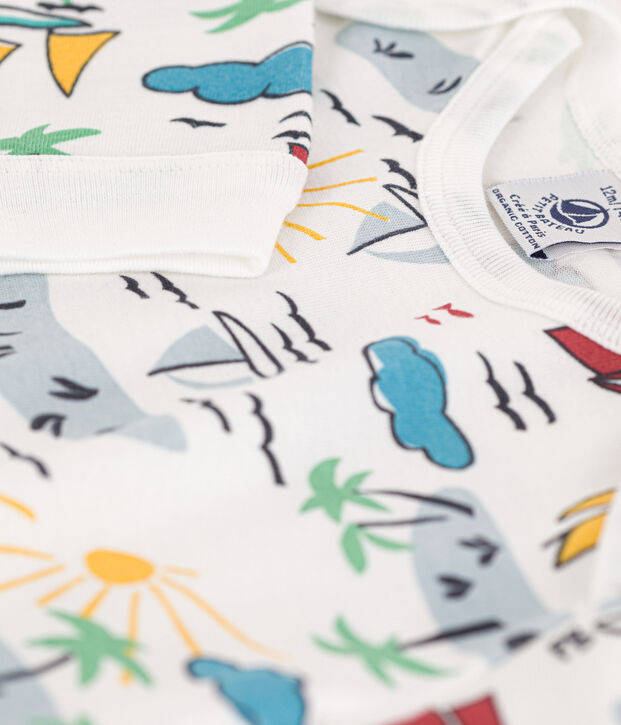 Tutina pigiama senza automatici e senza piedi, modello esploratore in cotone bianco/multicolore