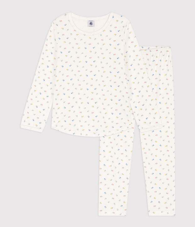 Pigiama bambina in cotone a fiori bianco/multicolore