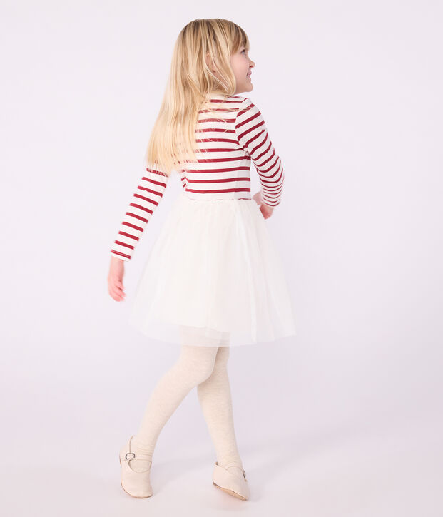 Abito a maniche lunghe in cotone e tulle bambina rosso/rosso