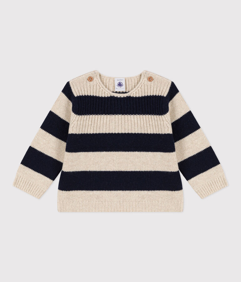 Maglione in tricot di lana e cotone per beb&egrave; bianco AVALANCHE/blu SMOKING