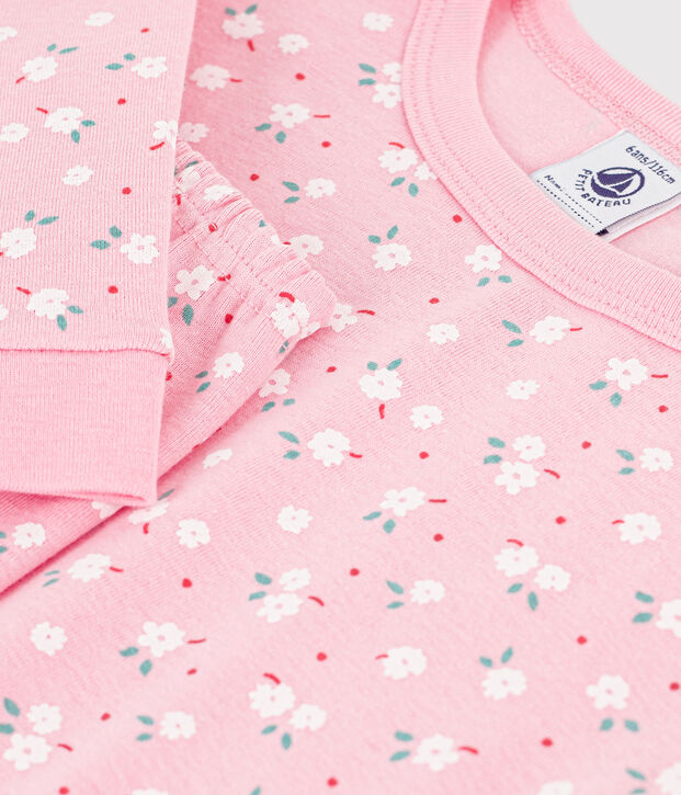 Pigiama molto aderente in cotone con stampa bambina rosa/multicolore