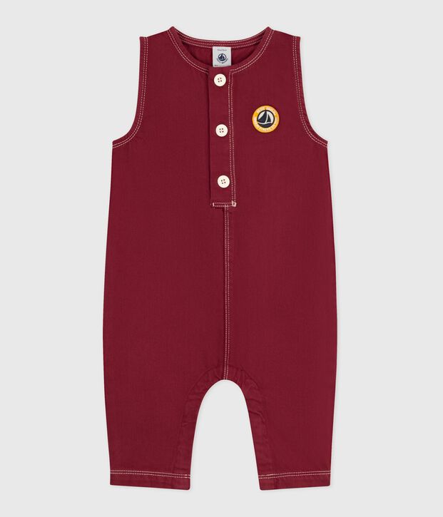 Tutina lunga in denim tinta unita neonato rosso